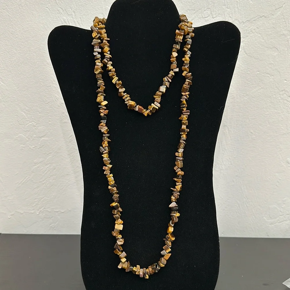 Continuous 42” Strand Polished Tiger Eye Chip Necklace